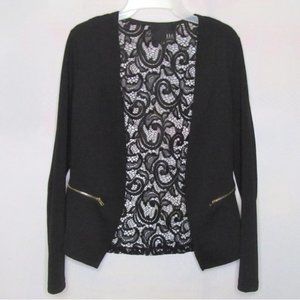 KAII Los Angeles Lace Back Jacket Open Front Gold Zipper